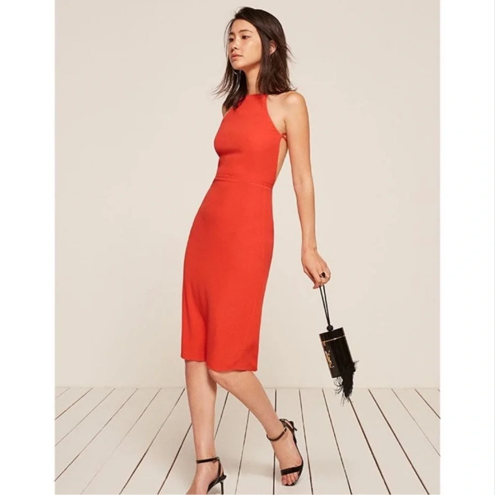 Reformation Sanibel Strappy Red Midi Dress with Open Back size 10 - Picture 3 of 10